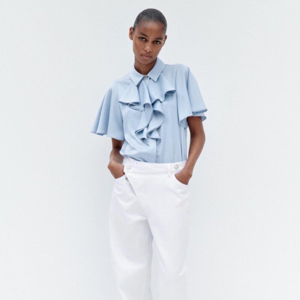 Zara Women's Satin Blue Blouse XL NWOT